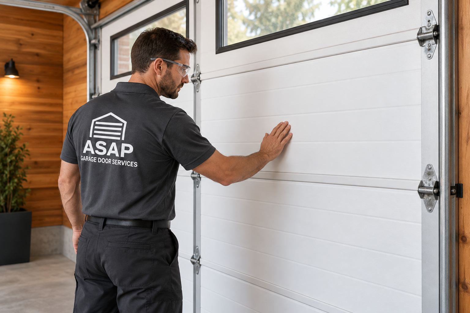 Garage door panel and hinge inspection for Garage Door Repair in Dallas, TX