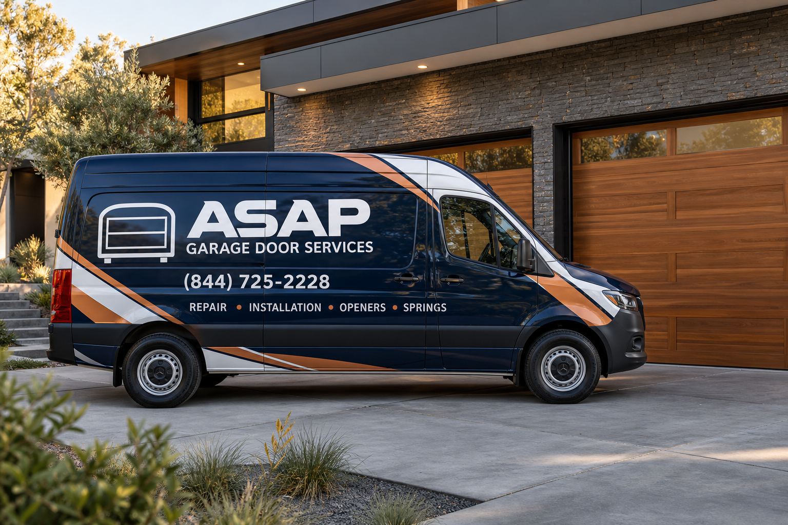 ASAP Garage Door Services branded service van during Garage Door Repair in Austin, TX