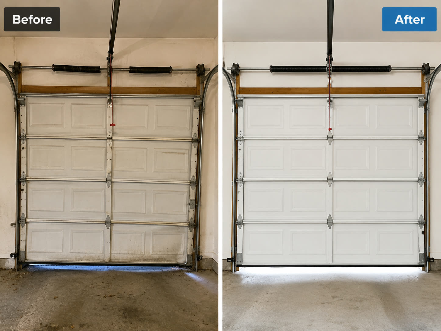 Garage door spring repair — before and after on a Miami job